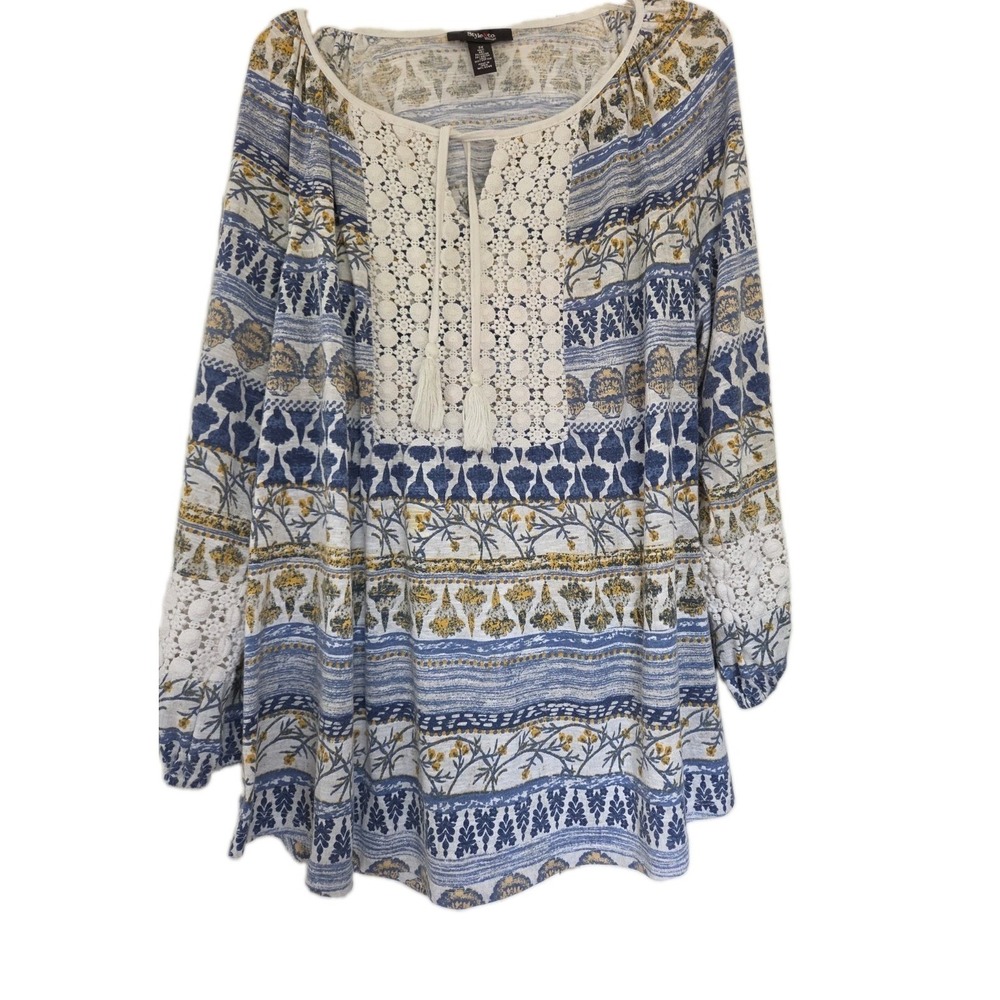 Style & Company Boho Crochet Tassle Hippie Style Peasant‎ Blouse 3X